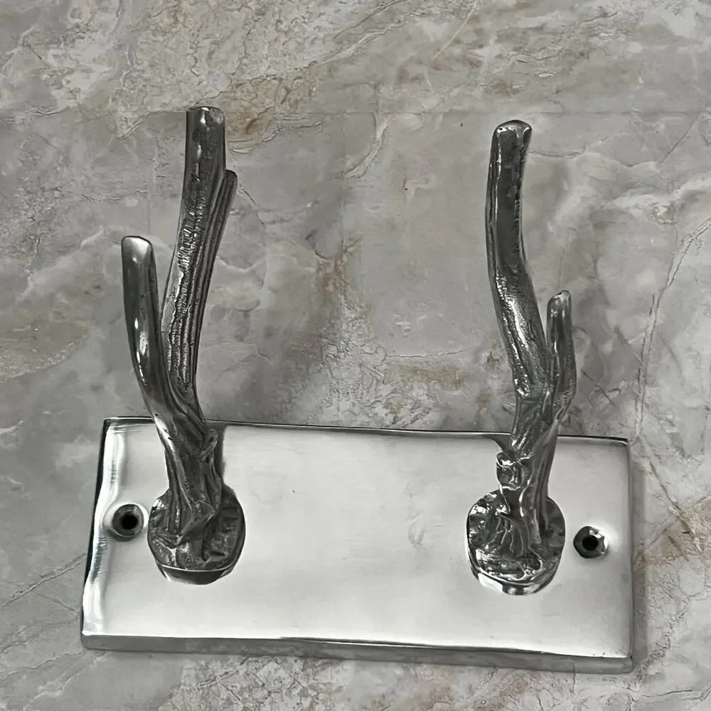Double Antler Horn Inspired Hook Coat Hanger Western Home Decor Metal